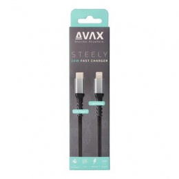 Töltőkábel, USB-C - USB-C, 27W, 1 m, AVAX "CB316 Glowy", fehér